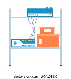 Table for storing medical instruments. Diagnostic equipment isolated on white background. Table for operating procedures and technologies. Electrical technology for health research vector illustration