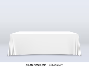 Table with tablecloth art banner. Vector illustration