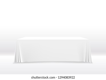 Table With Tablecloth Art Banner. Vector Illustration