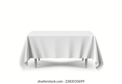 Table with tablecloth art banner, white background. Vector illustration