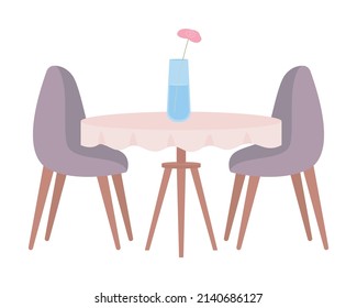 Table with tablecloth and chairs semi flat color vector object. Full sized item on white. Modern furniture for cafe, restaurant simple cartoon style illustration for web graphic design and animation