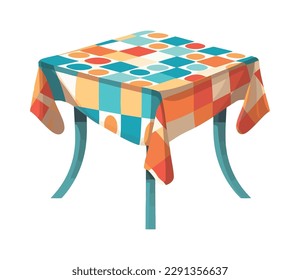table with tablecloth geometric figures icon isolated