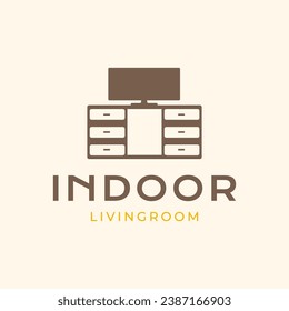 table and television living room interior furniture modern minimal style flat clean logo design vector icon illustration