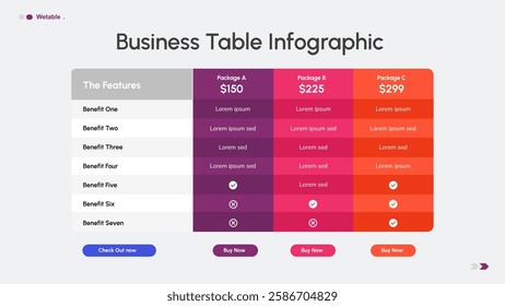 Table Template for Business, Corporate, Pricing, and Other Purposes