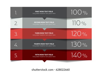 Table template, schedule, 3D,business or brochure table. Minimalistic style. Step by step.