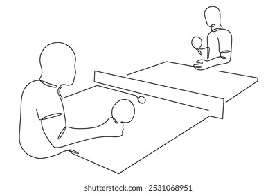 Table tennis abstract illustration. Line drawing of two people playing ping pong. Isolated on a white background.