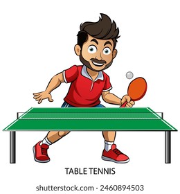 Table tennis athlete isolated on white background in cartoon style. Summer Games 2024. Vector illustration.