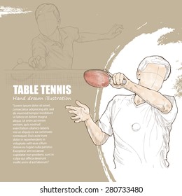 Table Tennis Background Design. Hand Drawn.