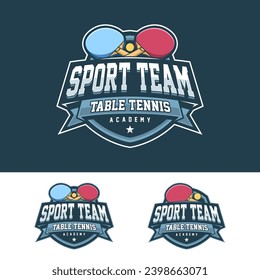 Pancarta de insignias de tenis de mesa con emblemas de diseño. Ilustración vectorial de la colección Emblem para el club de ping pong