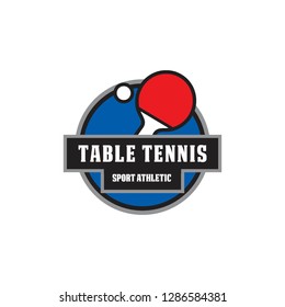 table tennis ball and racket emblem badge in circle shape logo icon vector template