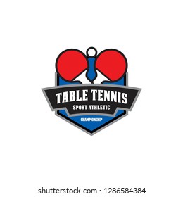 table tennis ball and racket emblem badge in hexagon shape logo icon vector template