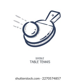 Table tennis bat and ball hand drawn icon illustration. Sport playing ping pong cartoon vector drawing