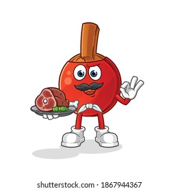 table tennis bat chef with meat mascot. cartoon vector