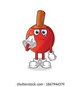table tennis bat cry with a tissue  character. cartoon mascot vector