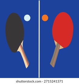 table tennis bat pair with balls on blue background table illustration 