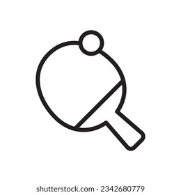table tennis bat with ping pong ball black and white outline icon