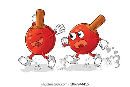 table tennis bat play chase cartoon. cartoon mascot vector