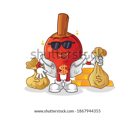 table tennis bat rich character. cartoon mascot vector