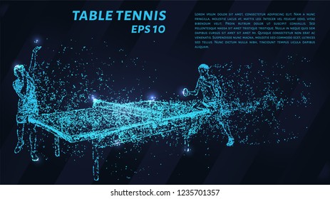 Table tennis of blue glowing dots. Tennis players play the match