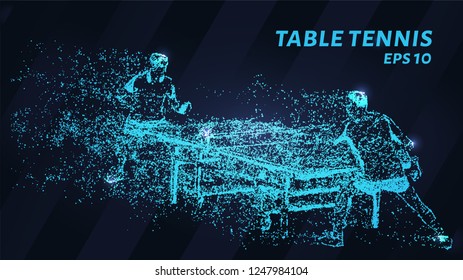 Table tennis of blue glowing dots. A game of table tennis made of particles. Vector illustration