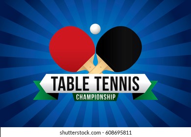 Table tennis championship badge design with green table.