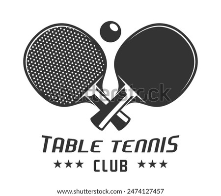 Table Tennis Club Logo With Crossed Rackets and Ball Over Them