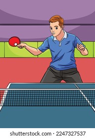 Table Tennis Colored Cartoon Illustration