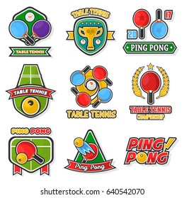 Table tennis colorful logo labels collection on white