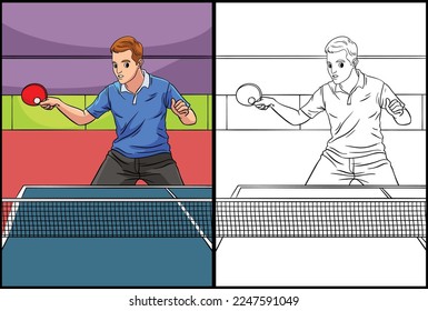 Table Tennis Coloring Page Colored Illustration