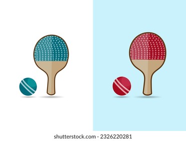 Table Tennis Complete Set. Clip Art Flat Cartoon Ping Pong Or Table Tennis Complete Collection. Table Tennis Racket And Ball Icon Color Design Vector. Table Tennis Complete Set White Background.
