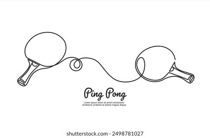 Ilustración de línea continua de tenis de mesa. Raquetas de ping pong una línea de arte. Dibujo de línea continua de tenis de mesa	