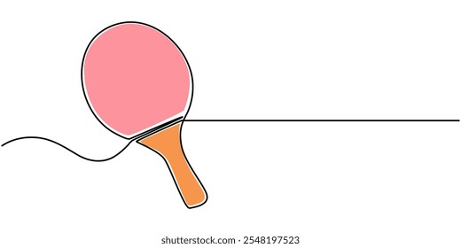 Ilustración de línea continua de tenis de mesa, raqueta de tenis de mesa Dibujo de una línea: Deporte continuo dibujado a mano, raquetas de ping pong arte de una línea Dibujo continuo de tenis de mesa, deporte, fitness.