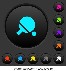 Table tennis dark push buttons with vivid color icons on dark grey background