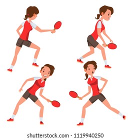 Table Tennis Female Player Vector. In Action. Sports Concept. Stylized Player. Cartoon Character Illustration
