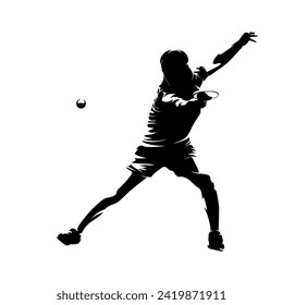 Table tennis female player, woman playing ping pong, isolated vector silhouette