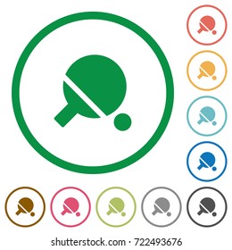 Table tennis flat color icons in round outlines on white background