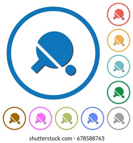 Table tennis flat color vector icons with shadows in round outlines on white background