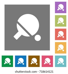 Table tennis flat icons on simple color square backgrounds