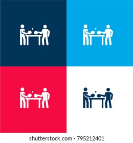 Table tennis four color material and minimal icon logo set in red and blue