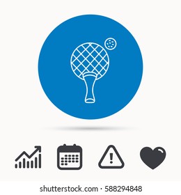 Table tennis icon. Ping pong sign. Professional sport symbol. Calendar, attention sign and growth chart. Button with web icon. Vector