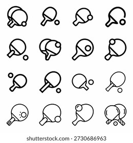 Table Tennis Icon Set, Ping Pong Paddle and Ball Line Symbols Collection