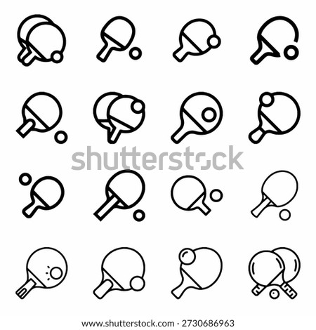 Table Tennis Icon Set, Ping Pong Paddle and Ball Line Symbols Collection