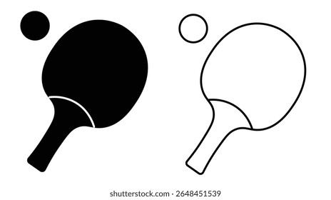 Table tennis icon. Two crossed rackets and table tennis ball. Line and  isolated on white background