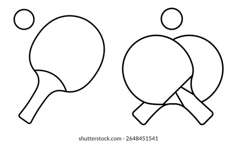 Table tennis icon. Two crossed rackets and table tennis ball. Line and  isolated on white background