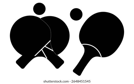 Table tennis icon. Two crossed rackets and table tennis ball. Line and  isolated on white background