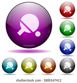 Table tennis icons in color glass sphere buttons with shadows