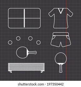 Table tennis icons set with black sheet