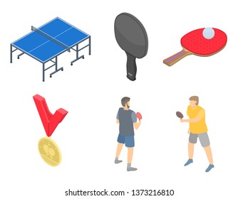 Table tennis icons set. Isometric set of table tennis vector icons for web design isolated on white background