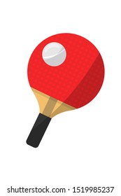 Table tennis inventory flat vector illustration. Red racket and white ball isolated on white background. Ping pong accessory or indoor sport activities. Fitness training tools sticker