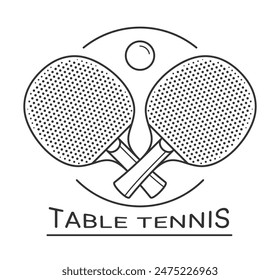 Table Tennis Logo With Crossed Rackets and Ball Over Them in Outline Style